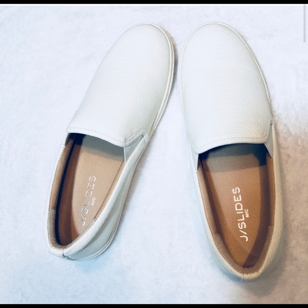 JSlides White Leather Sneaker Slip on Style